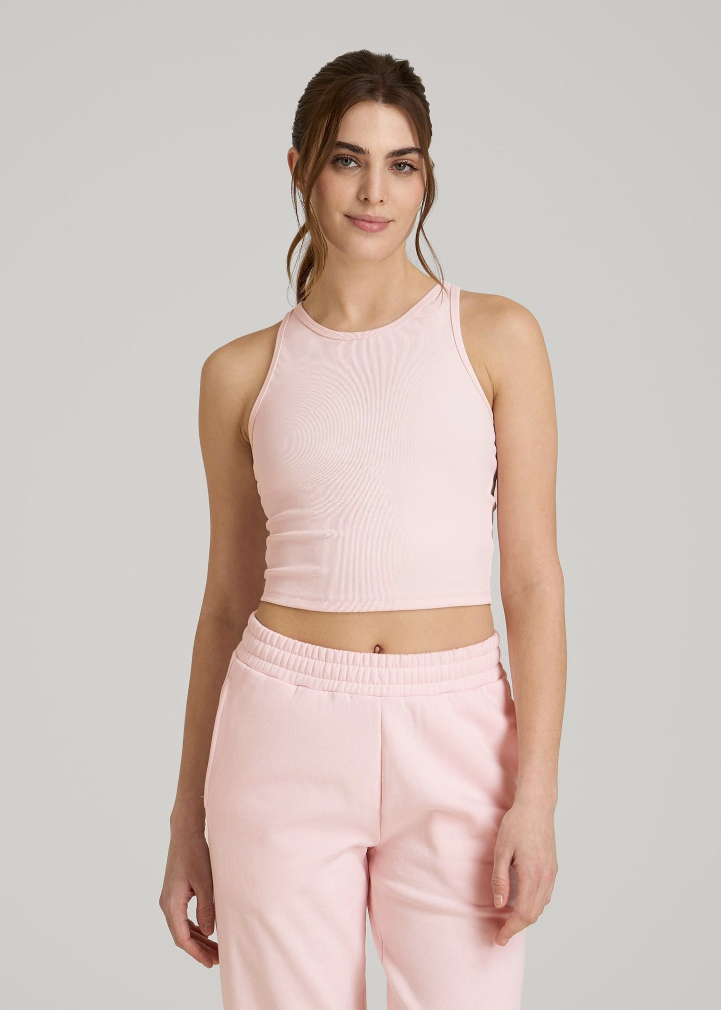 Cropped Ribbed Tank Top for Tall Women in Barely Pink