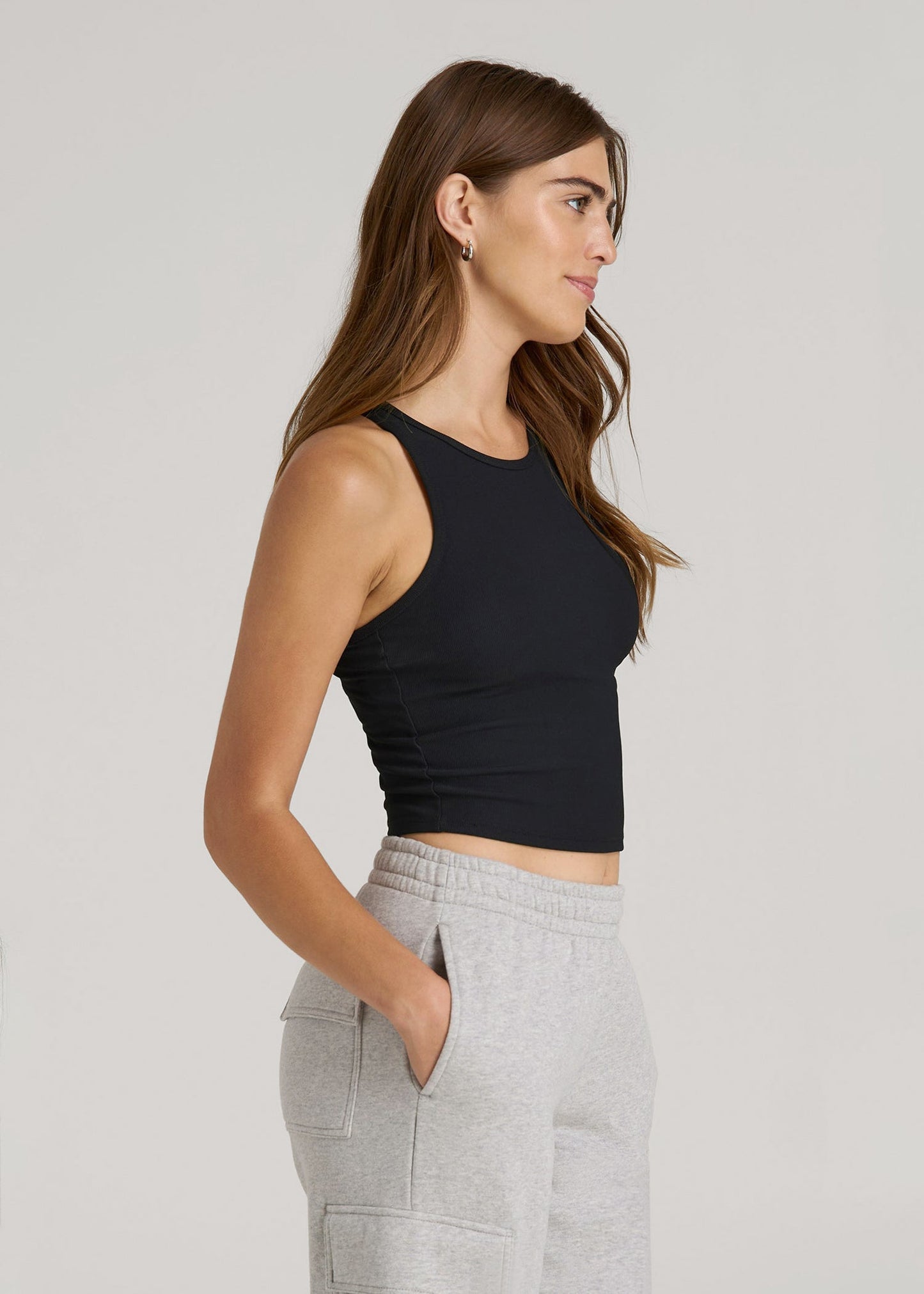 Cropped Ribbed Tank Top for Tall Women in Black
