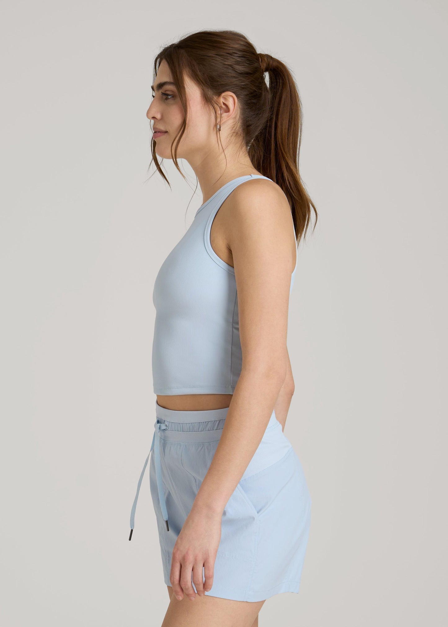 Cropped Ribbed Tank Top for Tall Women in Ice Blue