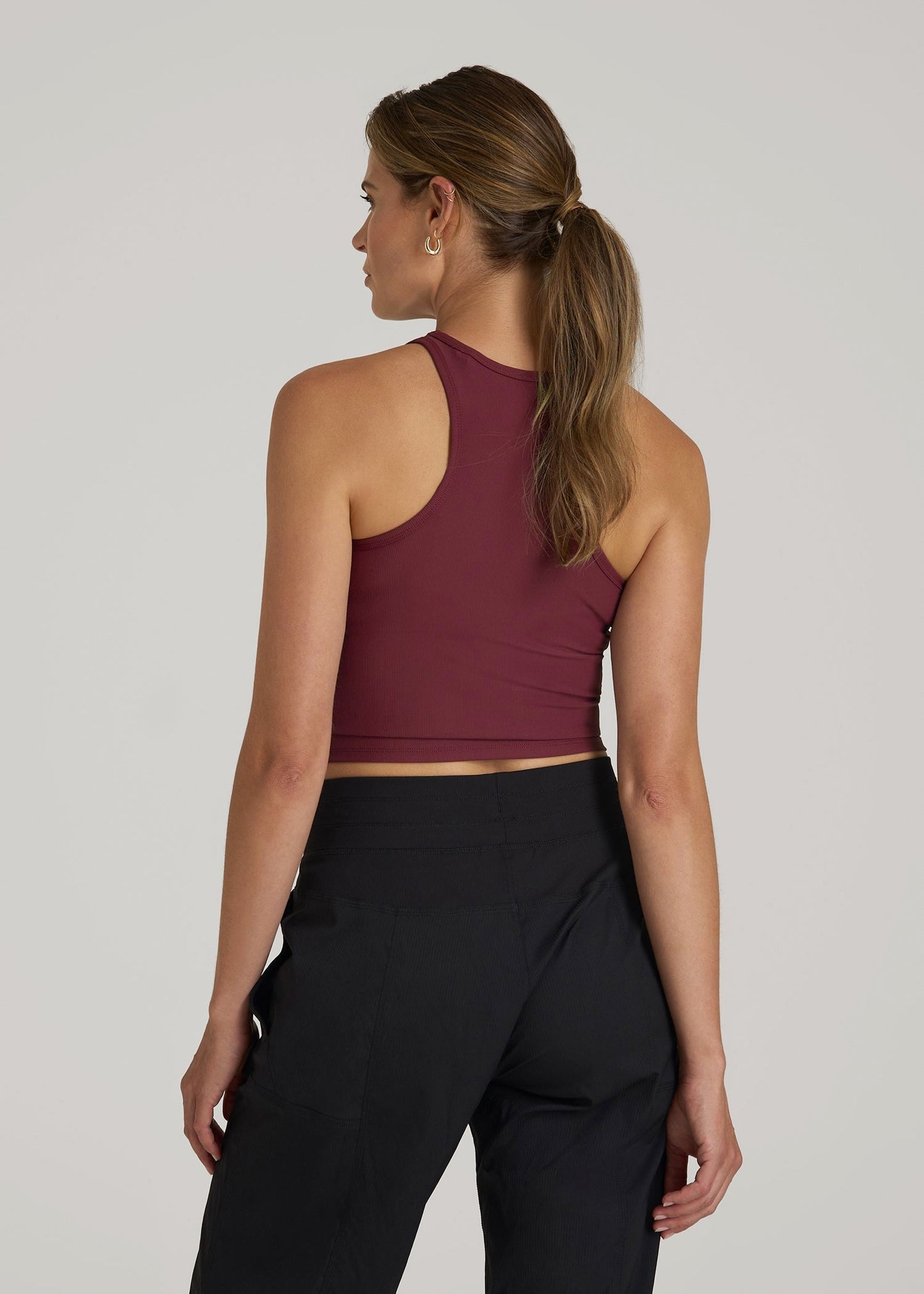 Cropped Ribbed Tank Top for Tall Women in Tawny Port