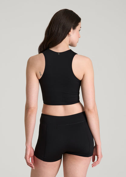 Cropped Swim Tank for Tall Women in Deep Black
