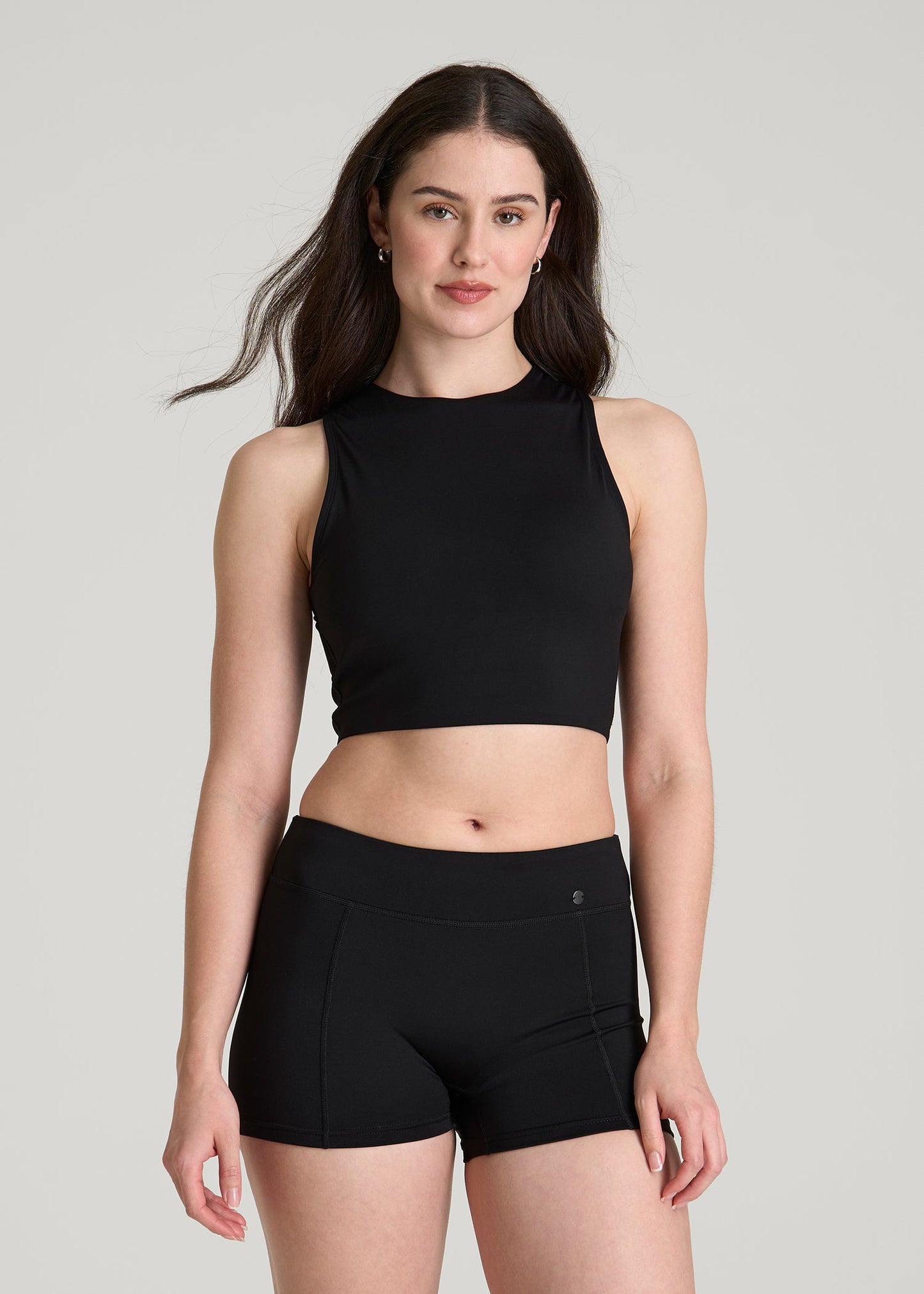 Cropped Swim Tank for Tall Women in Deep Black