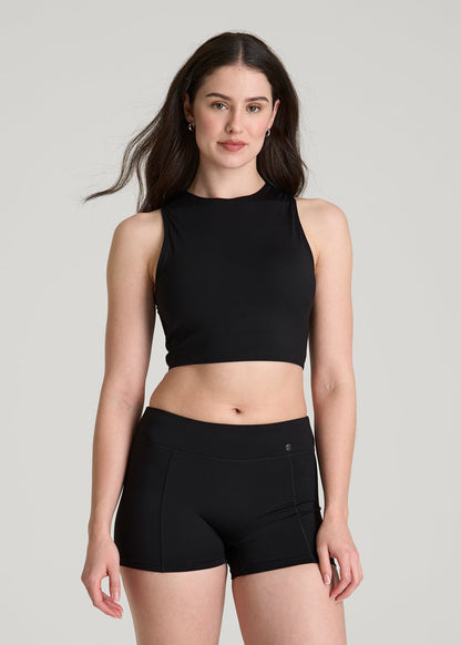 Cropped Swim Tank for Tall Women in Deep Black