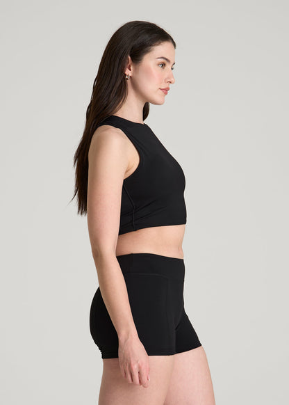 Cropped Swim Tank for Tall Women in Deep Black