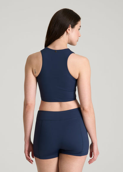 Cropped Swim Tank for Tall Women in Navy Blue