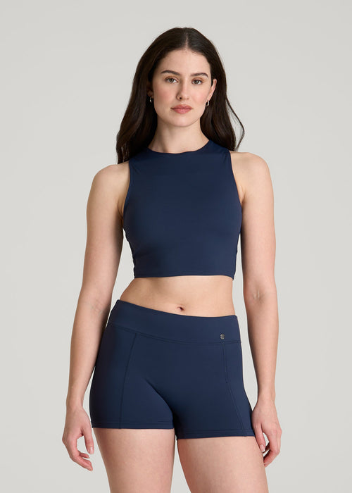 Cropped Swim Tank for Tall Women in Navy Blue