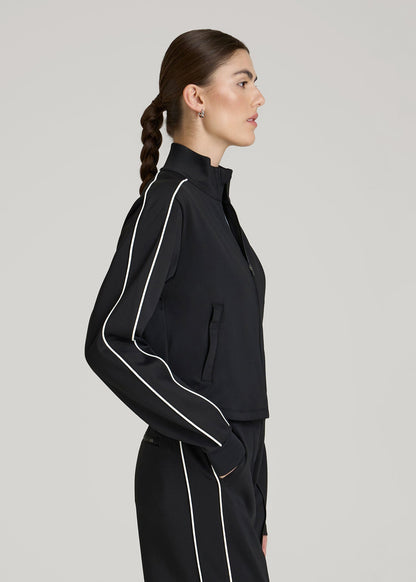 Cropped Track Jacket with Piping for Tall Women in Black