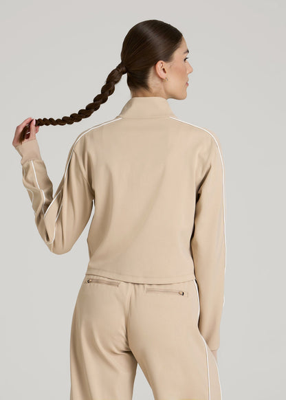 Cropped Track Jacket with Piping for Tall Women in Clay