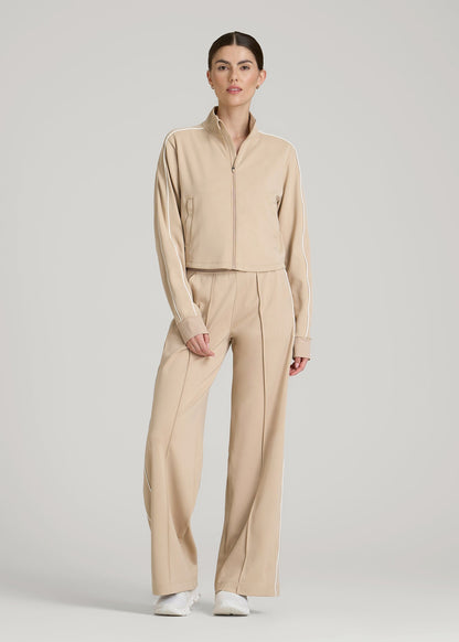 Cropped Track Jacket with Piping for Tall Women in Clay