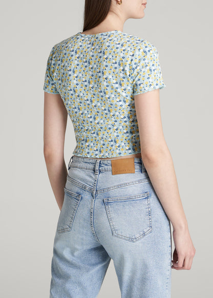 Cropped Waffle Tee for Tall Women in Corydalis Blue Floral