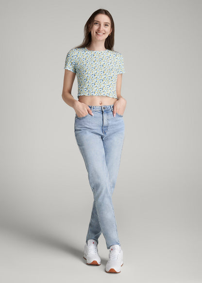 Cropped Waffle Tee for Tall Women in Corydalis Blue Floral