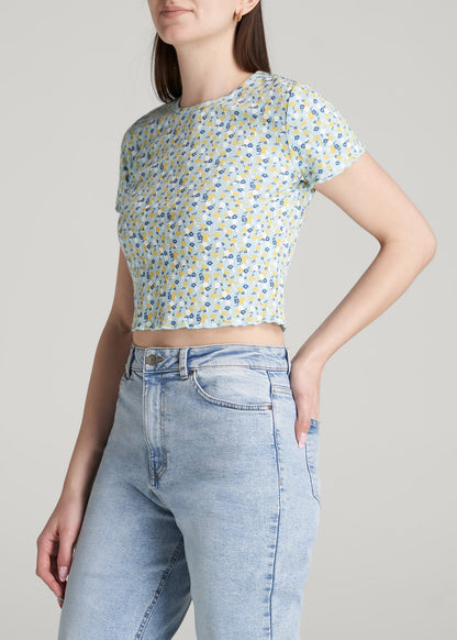 Cropped Waffle Tee for Tall Women in Corydalis Blue Floral
