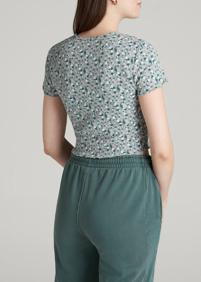 Cropped Waffle Tee for Tall Women in Seaglass Floral