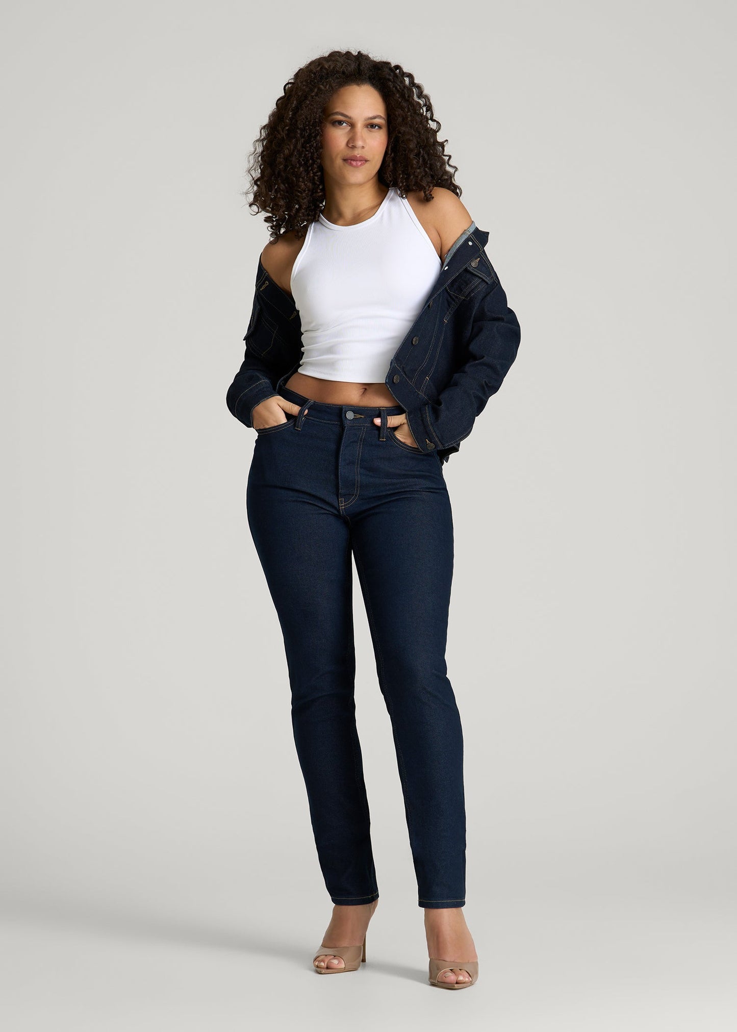 Curve High Rise Skinny Leg Jeans for Tall Women in Deep Indigo Wash