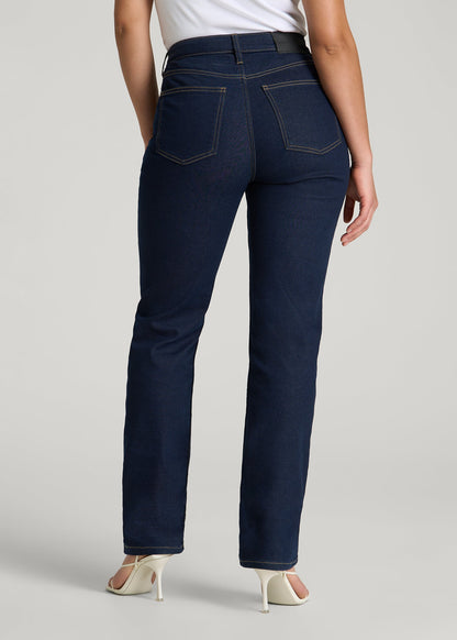 Curve High Rise Straight Leg Jeans for Tall Women in Deep Indigo Wash