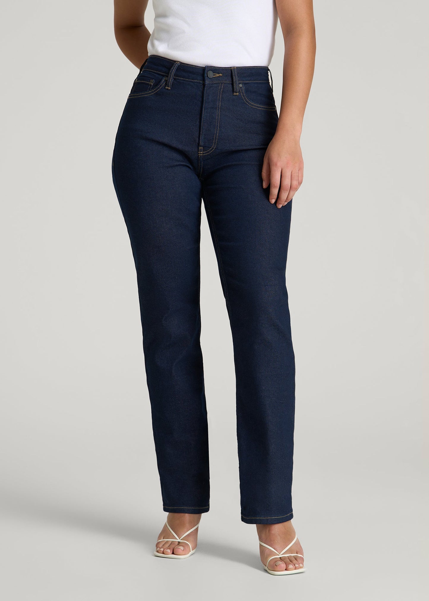 Curve High Rise Straight Leg Jeans for Tall Women in Deep Indigo Wash