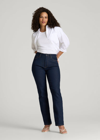 Curve High Rise Straight Leg Jeans for Tall Women in Deep Indigo Wash