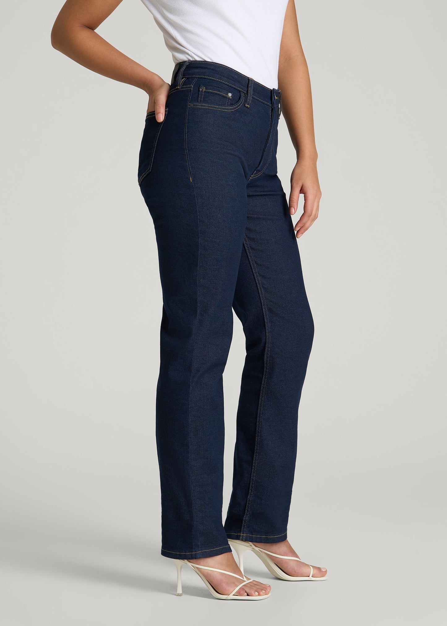 Curve High Rise Straight Leg Jeans for Tall Women in Deep Indigo Wash