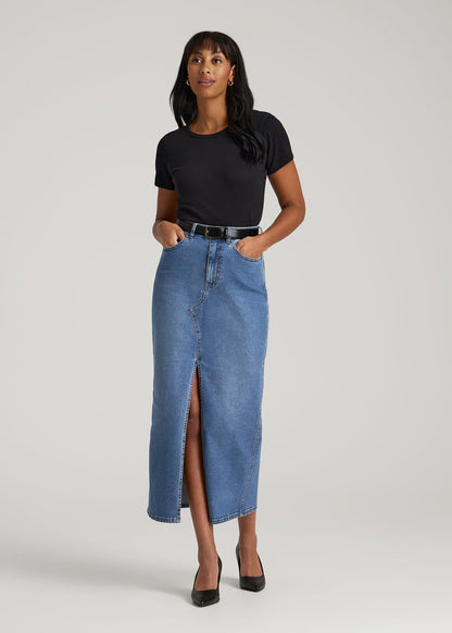 Denim Maxi Skirt for Tall Women in Colorado Blue
