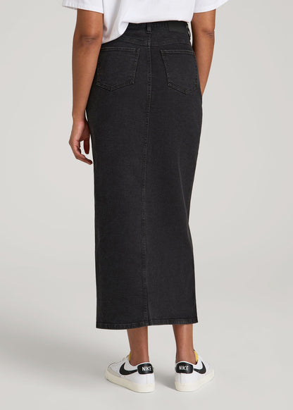 Denim Maxi Skirt for Tall Women in Onyx Black Wash