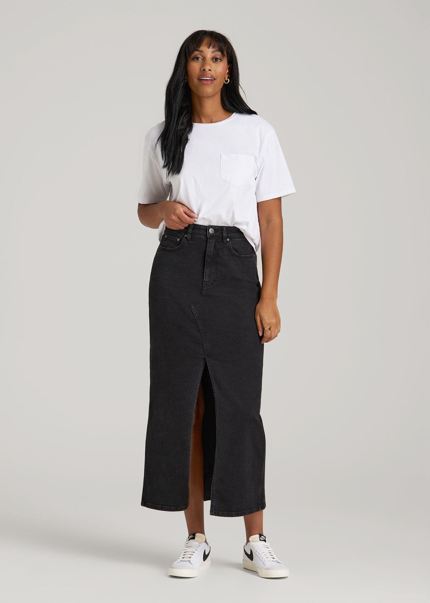 Denim Maxi Skirt for Tall Women in Onyx Black Wash