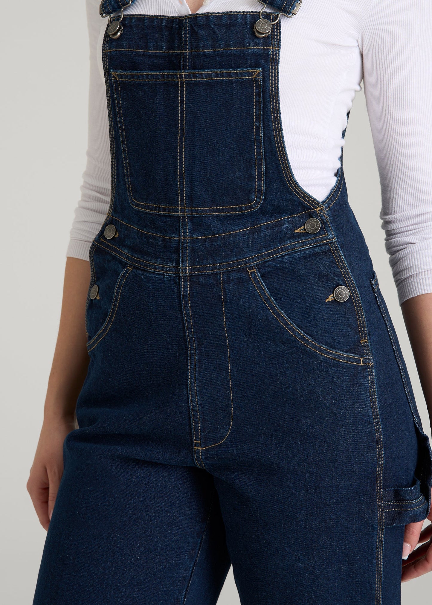 Denim Overalls for Tall Women in Deep Indigo Wash