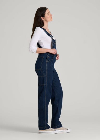 Denim Overalls for Tall Women in Deep Indigo Wash