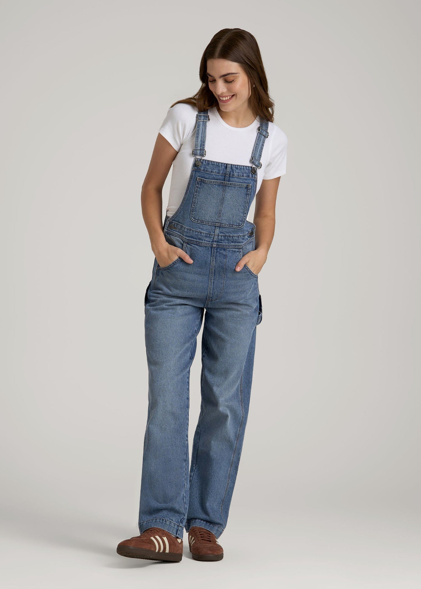 Denim Overalls for Tall Women in Malibu Blue