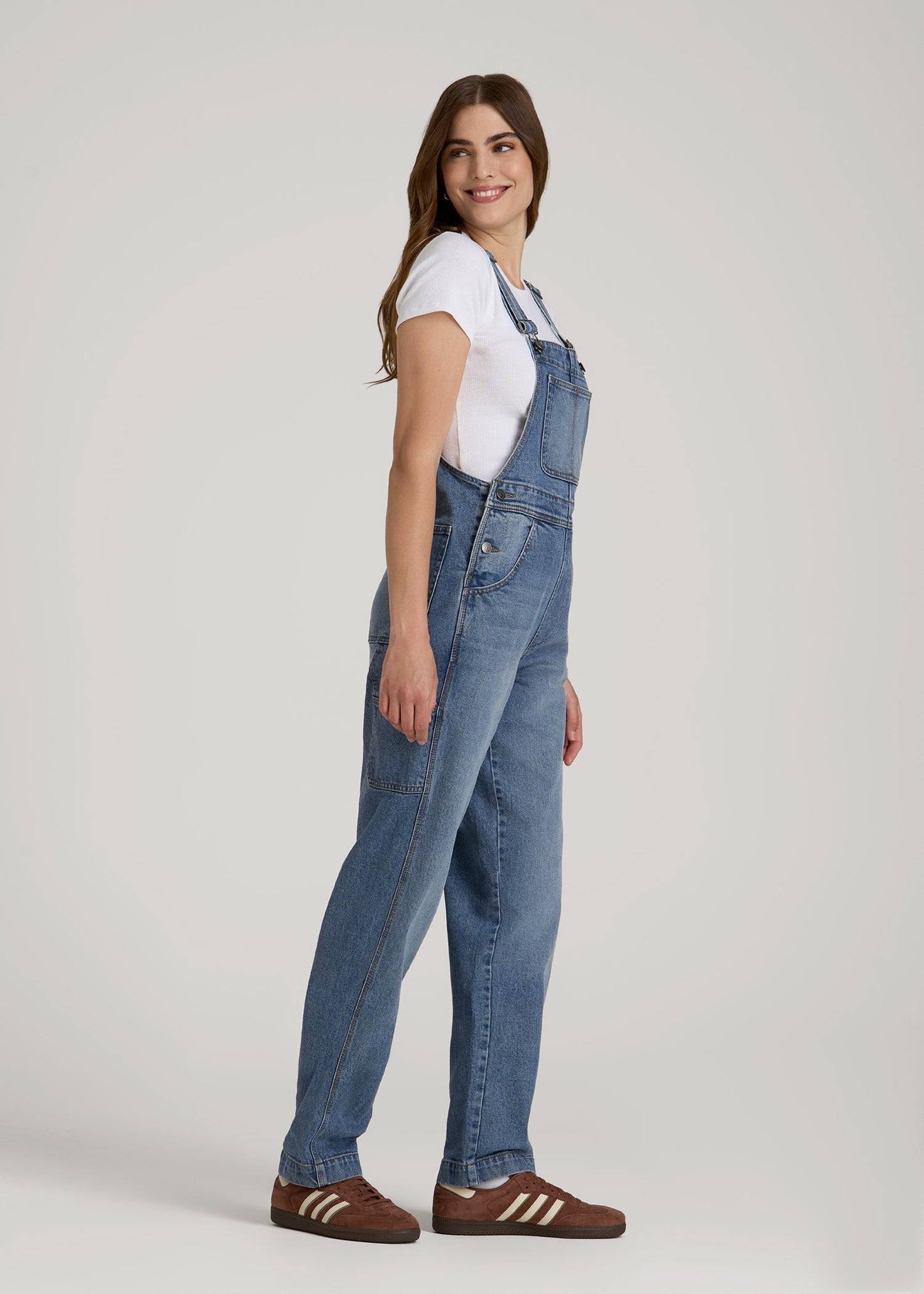 Denim Overalls for Tall Women in Malibu Blue