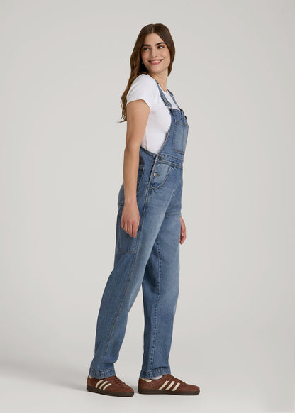 Denim Overalls for Tall Women in Malibu Blue