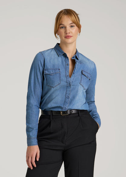 Denim Shirt for Tall Women in Faded Blue