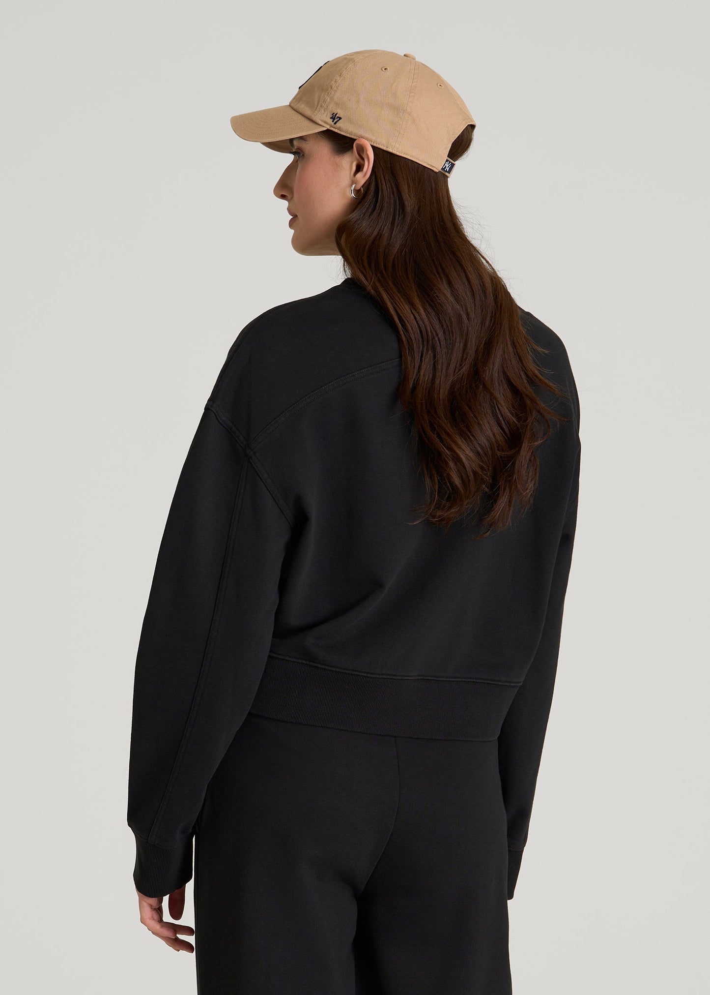 Everyday Terry Cropped Crew for Tall Women in Black
