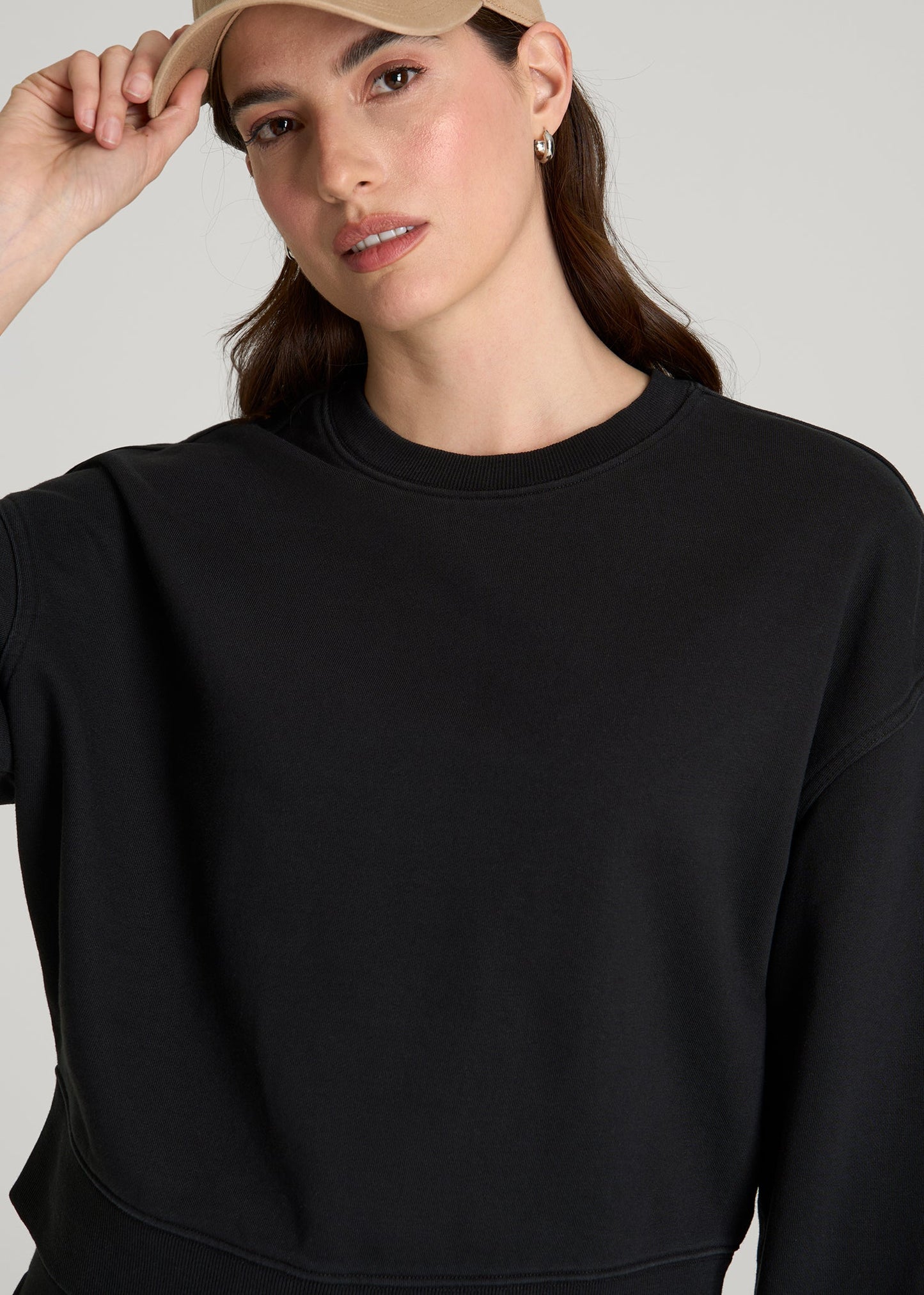 Everyday Terry Cropped Crew for Tall Women in Black