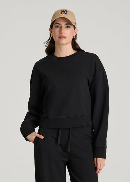 Everyday Terry Cropped Crew for Tall Women in Black