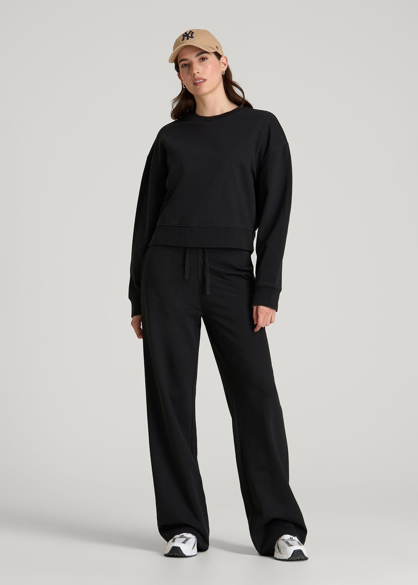 Everyday Terry Cropped Crew for Tall Women in Black