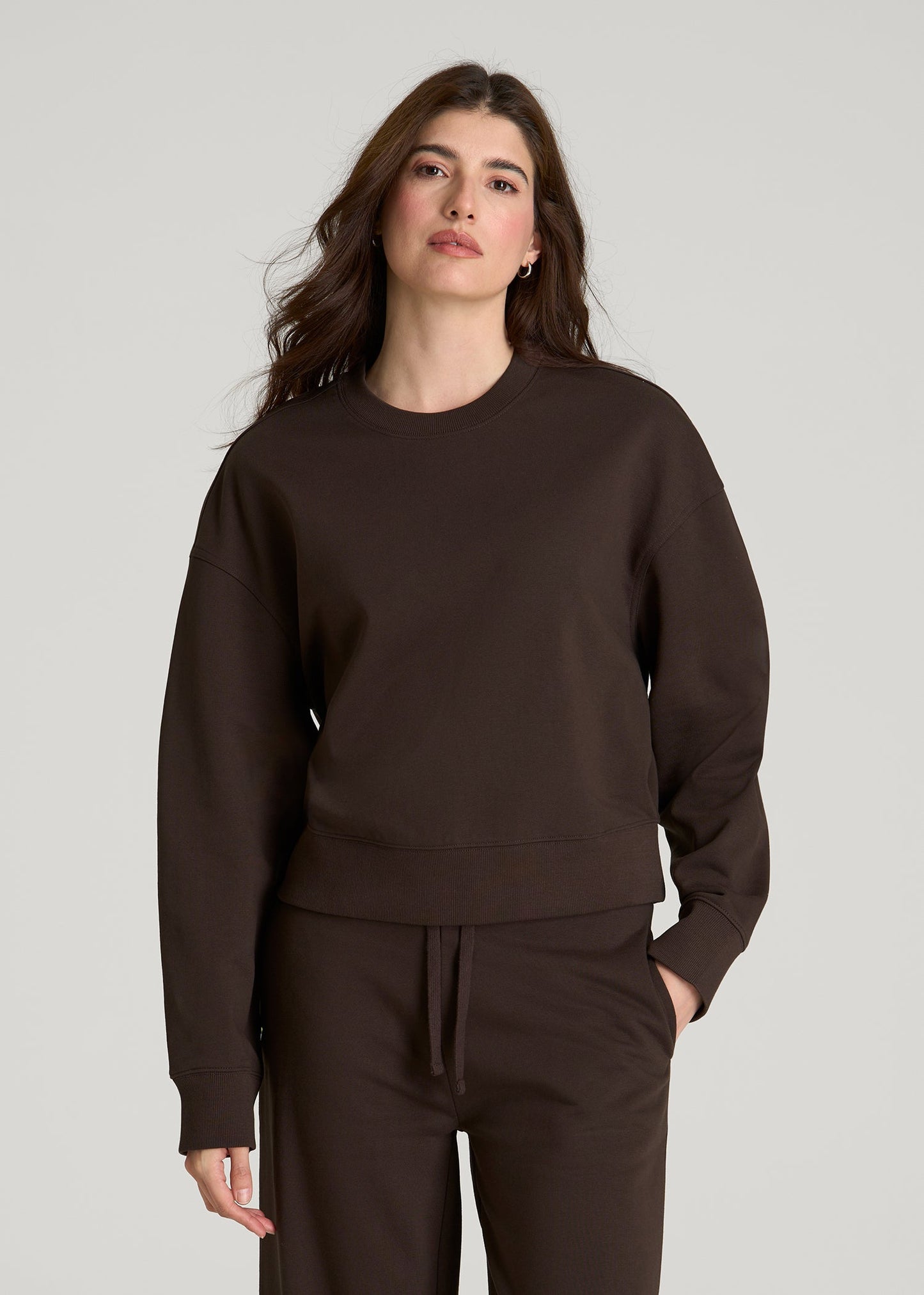 Everyday Terry Cropped Crew for Tall Women in Espresso