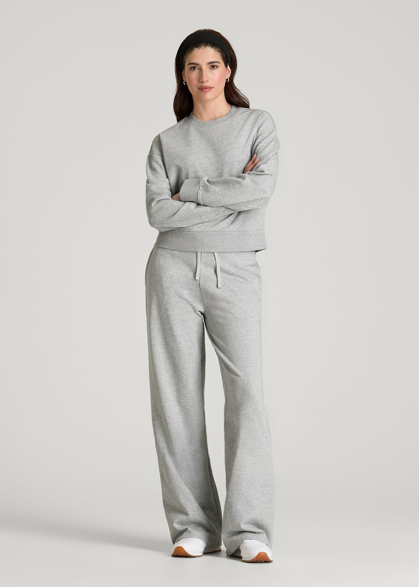 Everyday Terry Cropped Crew for Tall Women in Grey Mix