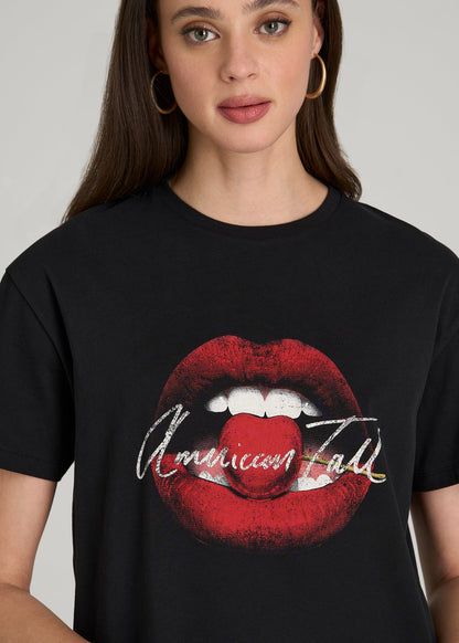 Black Cherry Lips Graphic Tee for Tall Women in Black