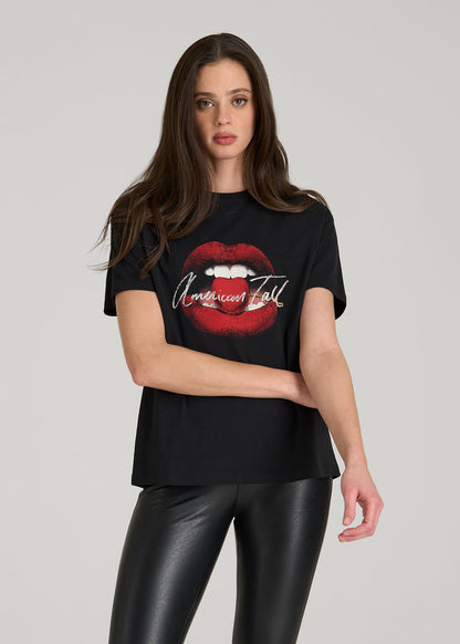 Black Cherry Lips Graphic Tee for Tall Women in Black