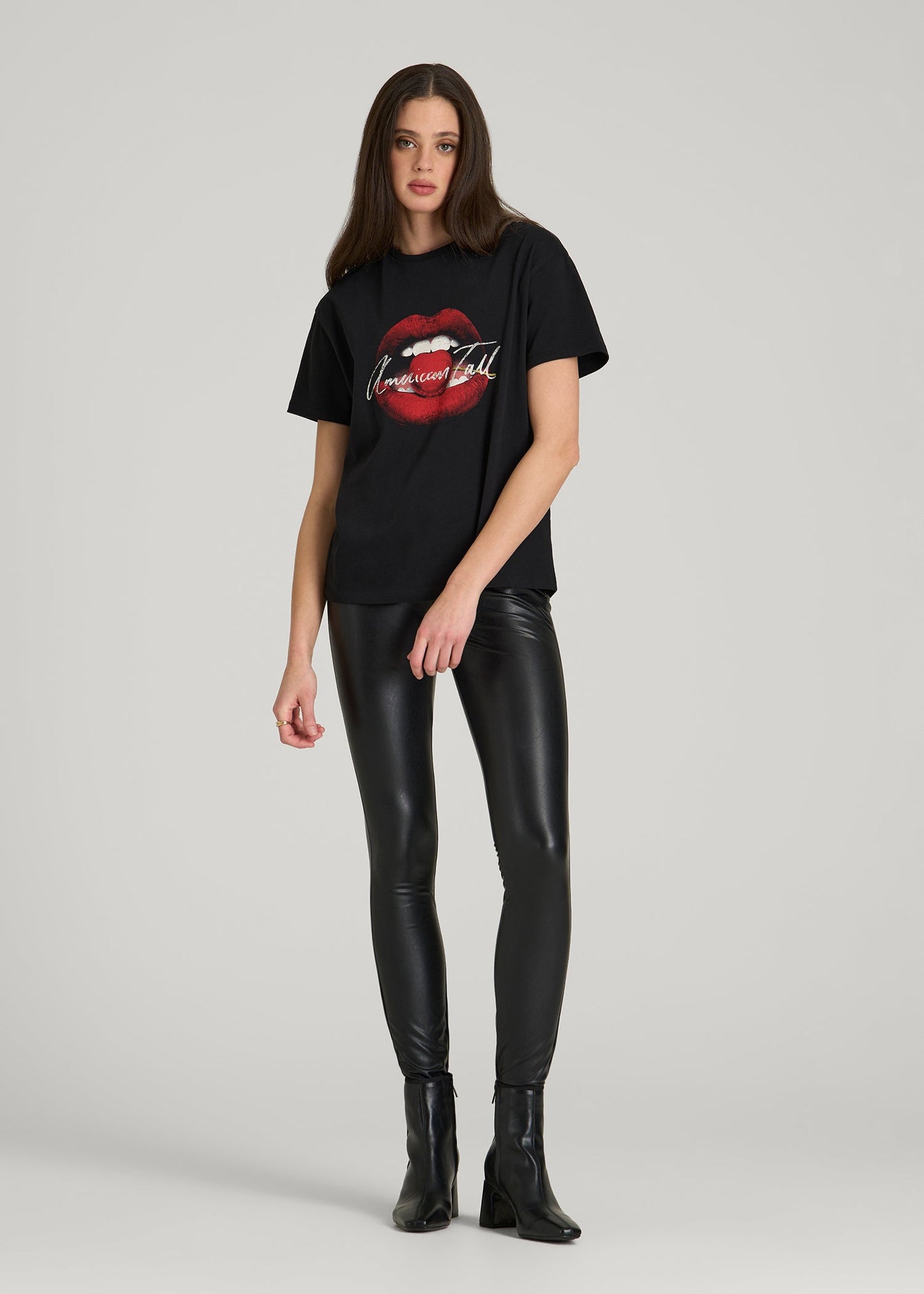 Black Cherry Lips Graphic Tee for Tall Women in Black