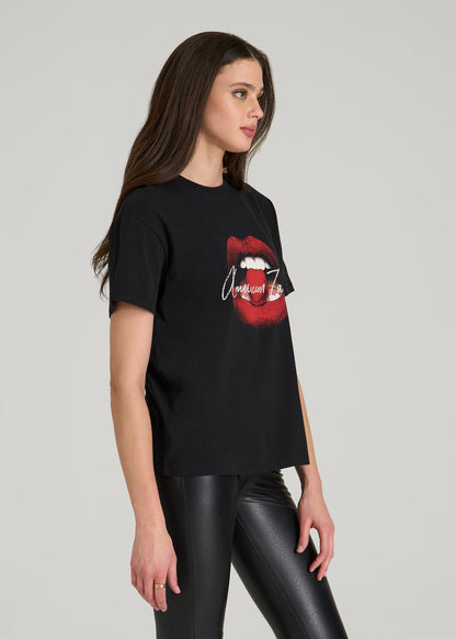 Black Cherry Lips Graphic Tee for Tall Women in Black