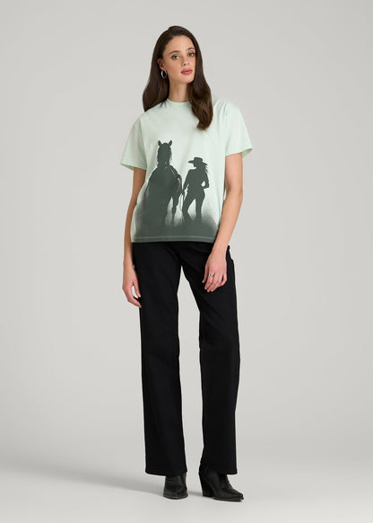 Equestrian Graphic Tee for Tall Women in Blue