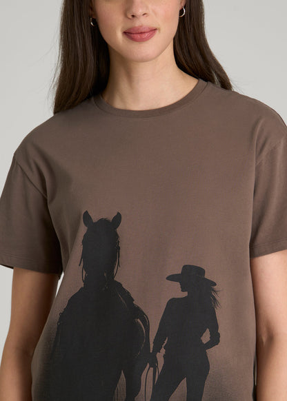 Equestrian Graphic Tee for Tall Women in Brown