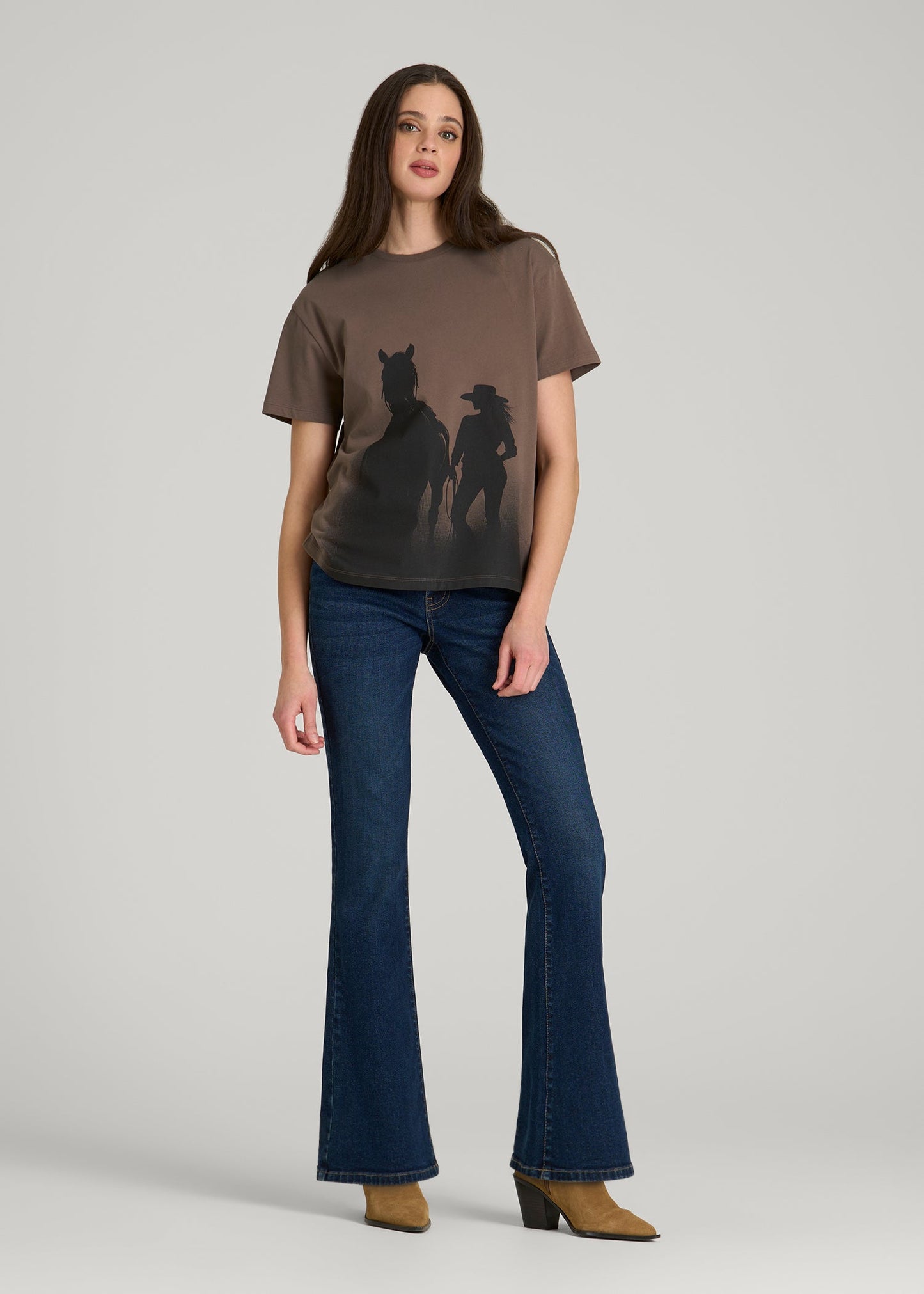 Equestrian Graphic Tee for Tall Women in Brown