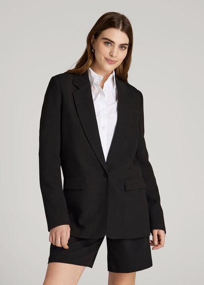 Boyfriend Fit Single-Button Blazer for Tall Women in Black