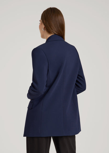 Boyfriend Fit Single-Button Blazer for Tall Women in Navy