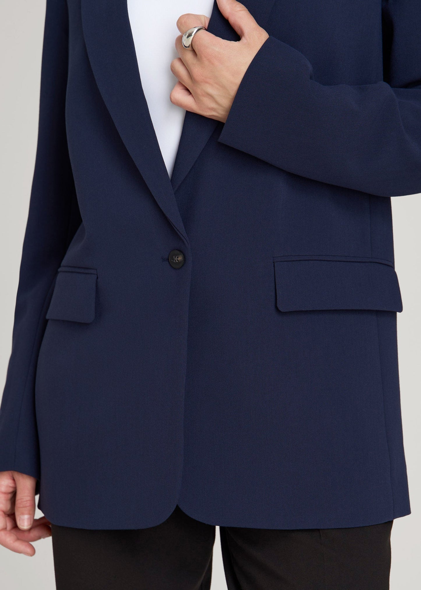 Boyfriend Fit Single-Button Blazer for Tall Women in Navy