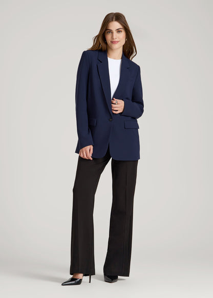 Boyfriend Fit Single-Button Blazer for Tall Women in Navy