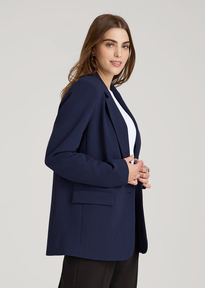 Boyfriend Fit Single-Button Blazer for Tall Women in Navy