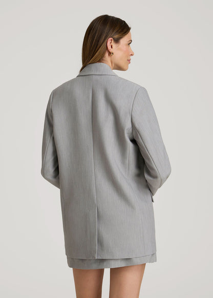 Boyfriend Fit Single-Button Blazer for Tall Women in Ash Grey Mix